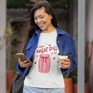 White T-Shirt with Red Pickle Design For Valentine's Day